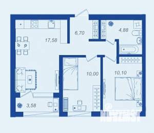 2-к квартира, вторичка, 51м2, 2/17 этаж
