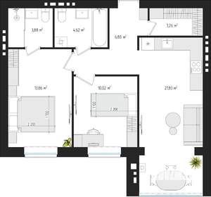 2-к квартира, вторичка, 63м2, 1/4 этаж