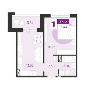 1-к квартира, вторичка, 37м2, 1/10 этаж