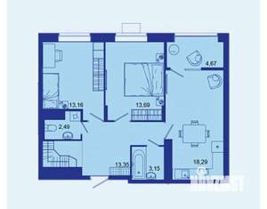 2-к квартира, вторичка, 67м2, 7/16 этаж