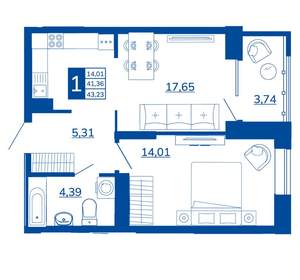 1-к квартира, вторичка, 43м2, 4/17 этаж
