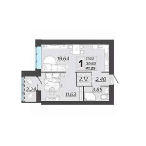 1-к квартира, вторичка, 41м2, 6/9 этаж