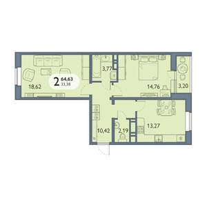 2-к квартира, вторичка, 65м2, 4/16 этаж