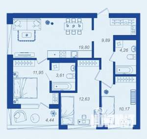 3-к квартира, вторичка, 75м2, 7/17 этаж