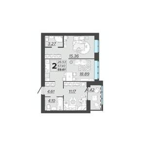 2-к квартира, вторичка, 60м2, 5/9 этаж
