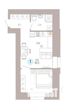 Студия квартира, сданный дом, 31м2, 5/9 этаж