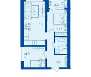2-к квартира, вторичка, 48м2, 16/15 этаж