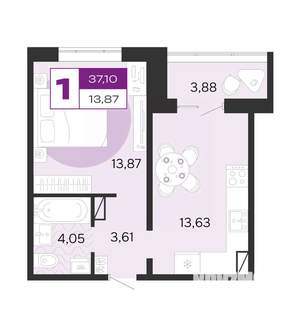 1-к квартира, вторичка, 37м2, 6/8 этаж