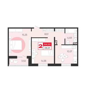2-к квартира, вторичка, 54м2, 9/10 этаж