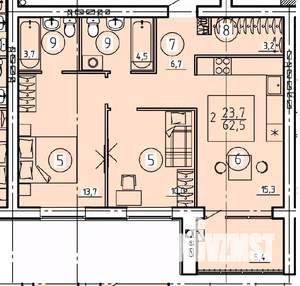 2-к квартира, сданный дом, 63м2, 1/4 этаж