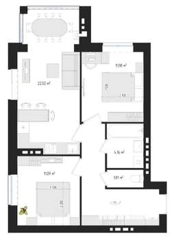 2-к квартира, сданный дом, 60м2, 3/4 этаж