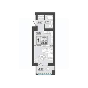 1-к квартира, вторичка, 30м2, 9/9 этаж