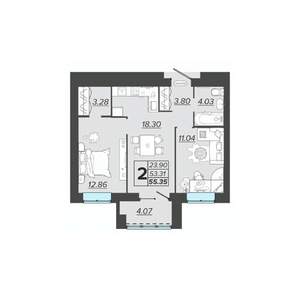2-к квартира, вторичка, 55м2, 9/9 этаж