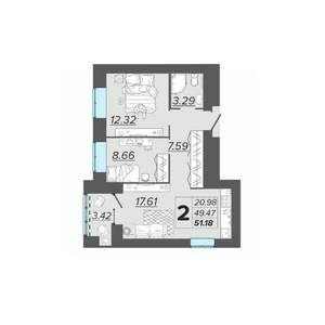 2-к квартира, вторичка, 51м2, 11/15 этаж