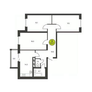 3-к квартира, сданный дом, 92м2, 12/16 этаж