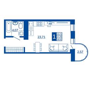 1-к квартира, вторичка, 28м2, 9/17 этаж