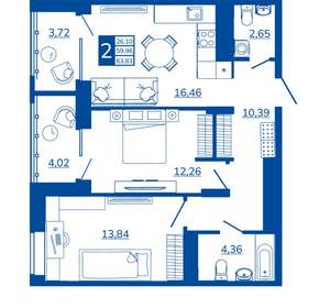 2-к квартира, вторичка, 63м2, 8/17 этаж