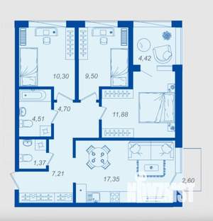 3-к квартира, вторичка, 70м2, 3/17 этаж