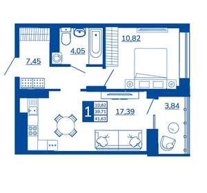 1-к квартира, вторичка, 41м2, 11/17 этаж