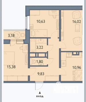 3-к квартира, вторичка, 69м2, 15/16 этаж