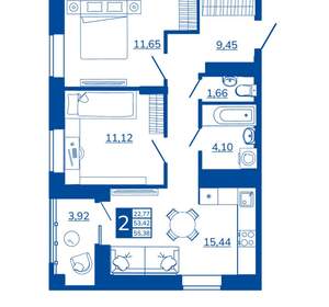 2-к квартира, вторичка, 55м2, 6/17 этаж