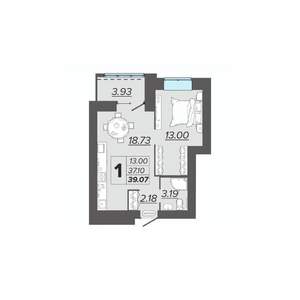 1-к квартира, вторичка, 39м2, 3/15 этаж