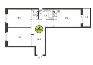 2-к квартира, сданный дом, 75м2, 1/9 этаж