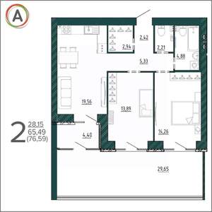 2-к квартира, вторичка, 78м2, 1/9 этаж