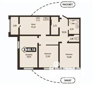 3-к квартира, строящийся дом, 80м2, 4/16 этаж