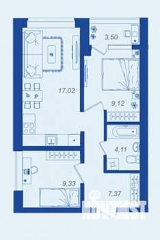 1-к квартира, вторичка, 49м2, 7/17 этаж