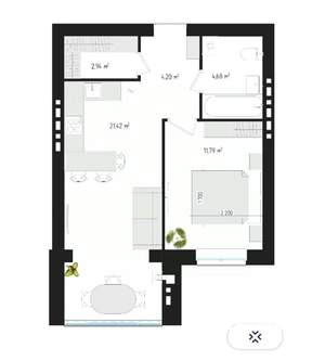 1-к квартира, вторичка, 45м2, 4/5 этаж