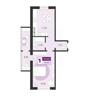 1-к квартира, вторичка, 47м2, 8/10 этаж
