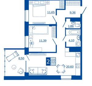 2-к квартира, вторичка, 61м2, 3/17 этаж