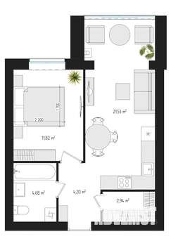 1-к квартира, сданный дом, 45м2, 2/4 этаж