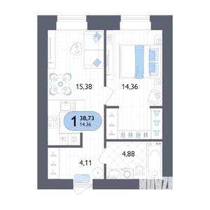 1-к квартира, вторичка, 39м2, 4/14 этаж