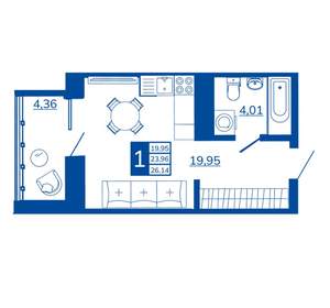 1-к квартира, вторичка, 26м2, 6/17 этаж