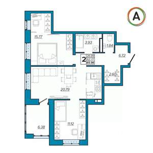 2-к квартира, вторичка, 66м2, 3/16 этаж