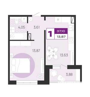1-к квартира, вторичка, 37м2, 2/10 этаж