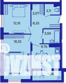 2-к квартира, строящийся дом, 61м2, 15/15 этаж