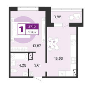 1-к квартира, вторичка, 37м2, 3/10 этаж