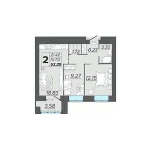 2-к квартира, вторичка, 53м2, 7/15 этаж