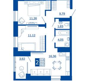 2-к квартира, вторичка, 56м2, 4/17 этаж