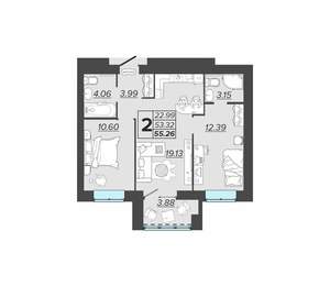 2-к квартира, вторичка, 55м2, 7/15 этаж