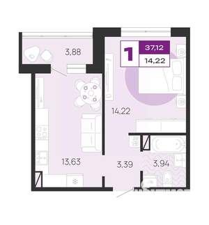 1-к квартира, вторичка, 37м2, 6/10 этаж