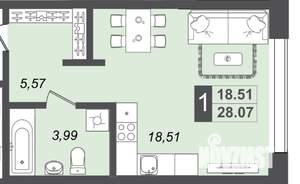 Студия квартира, вторичка, 30м2, 6/17 этаж