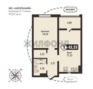 1-к квартира, вторичка, 46м2, 6/16 этаж