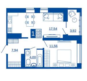 1-к квартира, вторичка, 43м2, 9/17 этаж