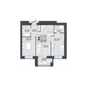 2-к квартира, вторичка, 55м2, 6/9 этаж