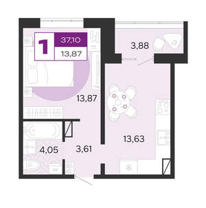 1-к квартира, вторичка, 37м2, 5/8 этаж