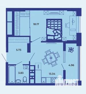 1-к квартира, вторичка, 46м2, 9/19 этаж